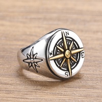 Vente en gros Bagues boussole runique multicolores Bagues rétro punk Bague boussole épaisse gothique en acier inoxydable de 18mm pour hommes