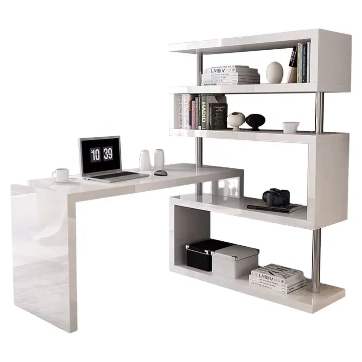 Meubles de chambre à coucher européens modernes et simples Bibliothèque d'angle rotative Table d'étude Bureau d'ordinateur combiné