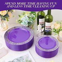 600 pièces de vaisselle jetable en plastique pour fête, design dentelle argentée violette, sans BPA, comprenant 200 assiettes, 300 couverts et 100 gobelets