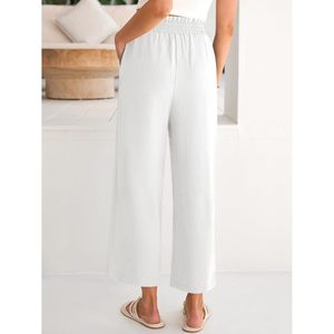 FOXA Womens <b>Wide</b> <b>Leg</b> Palazzo Pants High Waisted <b>Cropped</b> Flowy <b>Trousers</b> With Pockets Summer Beach Casual Dressy Pants - Product Image 4