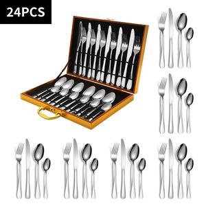 Ensemble de couverts jetables en acier inoxydable de 24 pièces, design occidental moderne de luxe, couteau épais, fourchette et cuillère pour hôtels et camping - Product Image 5