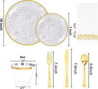 350 pièces de vaisselle jetable de luxe sans BPA, assiettes en plastique transparentes et à bord doré, vaisselle robuste, ensemble de couverts pour 50 invités