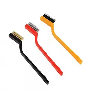 7in Mini Wire Detail Brush 3pc Set Nylon, Brass, Steel Metal Detail Brushes with Plastic Handle
