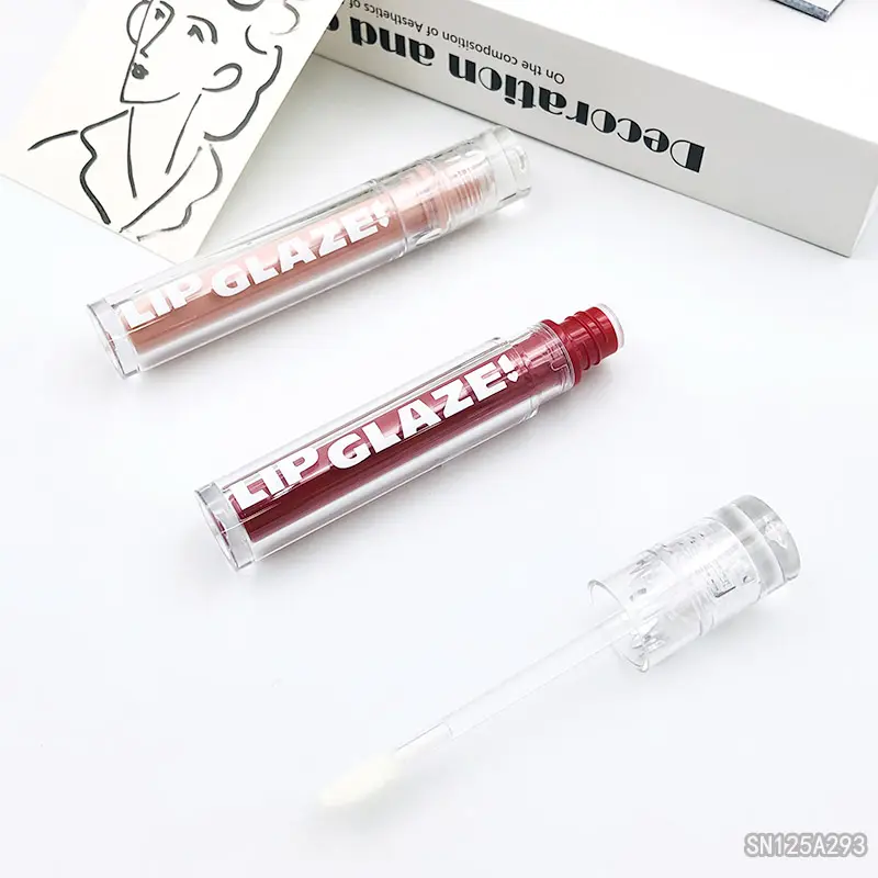 Tabung lip gloss kristal transparan, wadah lipgloss kristal 4ml dengan kotak kustom