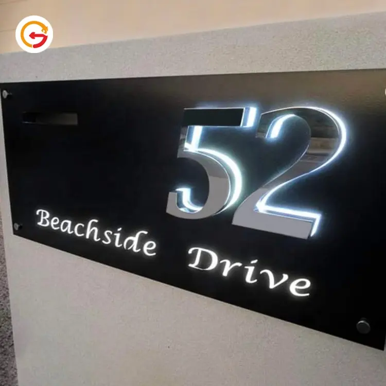 JAGUARSIGN Personalizzato 316 Numero di Indirizzo di Led Illuminato Segno di Strada per Mare In Acciaio Inox Lucido Indirizzo di Casa Segno