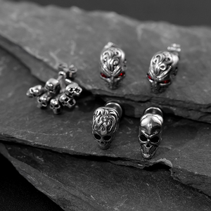 Boucles d'oreilles en acier inoxydable pour hommes de <span class=keywords><strong>style</strong></span> <span class=keywords><strong>gothique</strong></span> Clous d'oreilles tendance en forme de tête de mort plaqués or pour cadeau d'Halloween - Product Image 5