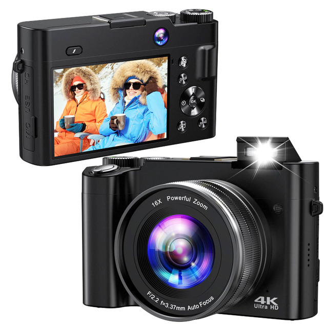 64MP DSLR-Style Digital Video Camera with Anti-Shake & Flash Entry-Level 4K for Selfies HD CMOS Sensor SD Memory Card