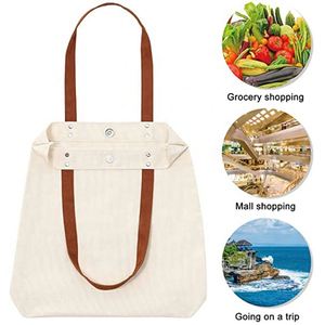 Sac fourre-tout en toile imprimée avec logo personnalisé, nouveau design, couleur coton, poignées marron, sac à bandoulière tendance, poignée en cuir - Product Image 2