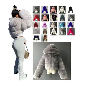 Manteau court à capuche en fausse fourrure de renard pour femme, 30 couleurs, 11 tailles, vente en gros, nouvelle collection hiver 2022, 2020