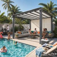 Pergola à lames orientables en membrane avec revêtement polymère allemand, toit rétractable, volets rabattables, canapé modulaire, pour villa, toit de hôtel, balcon moderne