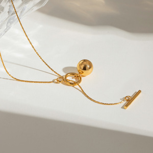 Stainless <b>Steel</b> <b>Ball</b> Pendant Necklace With T Bar Clasp Geometric Design Fashion Jewelry - Product Image 4