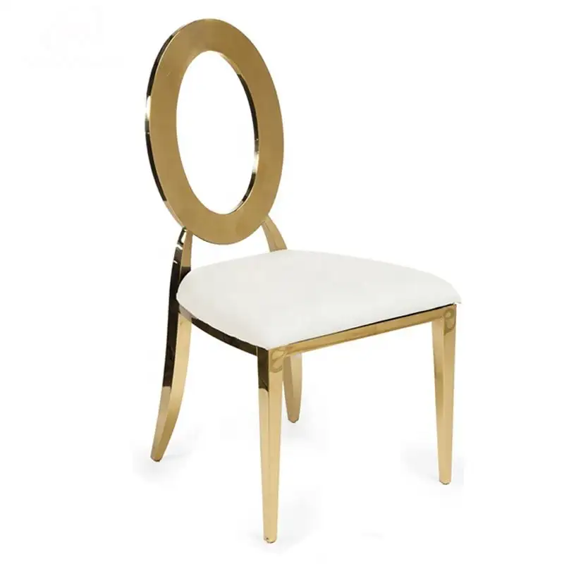 Popüler yuvarlak boş geri modern altın düğün PU paslanmaz çelik sandalye yemek sandalyesi