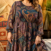 Robe longue sur mesure grande taille pour femme, motif bohème Byron Bay, col rond, coupe fluide, ligne A, longueur au sol, élégante, du AU 14 au 28