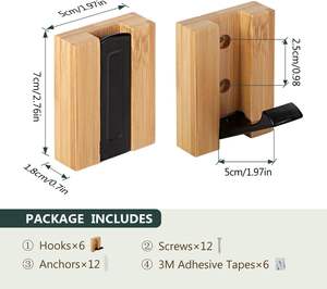 Crochets muraux pliants en bois, support mural multi-usages pour entrée, chambre, salle de bain, lot de 6 - Product Image 2