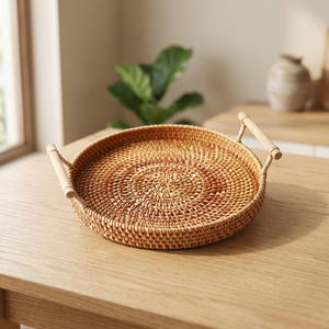 Hot Pick Customized Multi-Function Rattan Wicker Decorative Serving <b>Tray</b> <b>Basket</b> for Decor Serving Vietnam Manufacture Wholesale - Product Image 2