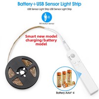 Lampu Strip Led Bertenaga Baterai Usb Sensor Gerak Pir 5V Kotak Baterai Aaa Lemari Tahan Air Lemari Pakaian Dapur Fleksibel