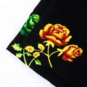 Customized color rose flower pattern korea women dress velour velvet fabric printing black