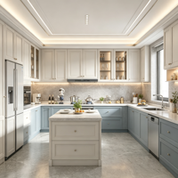 Ensemble de meubles de cuisine modernes de luxe, modulaires et sur mesure, avec îlot et éclairage LED pour la maison