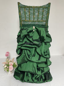 Funda de <span class=keywords><strong>silla</strong></span> de encaje de tafetán verde, cubierta de <span class=keywords><strong>silla</strong></span> con volantes para banquete de boda, personalizada, color blanco - Product Image 3