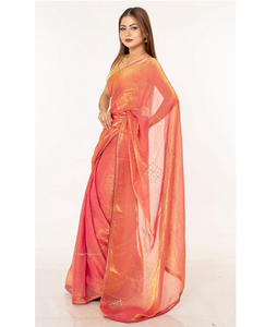 Sari en soie indienne de qualité supérieure avec broderie dorée ornée, mode ethnique élégante pour les réceptions de mariage, les fêtes et les événements festifs - Product Image 1