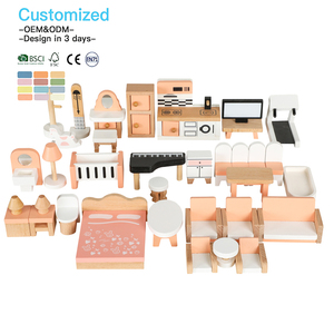 EDULAND OEM ODM Ensemble de meubles miniatures en bois de <span class=keywords><strong>simulation</strong></span>, 34 pièces, jouet maison de poupée, jeu de rôle pour enfants, jouets éducatifs Montessori - Product Image 1