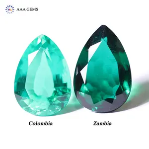 Green Gemstone Pear Cut Colombia Emerald Green Synthetic Lab Created Gemstone Hydrothermal Emerald