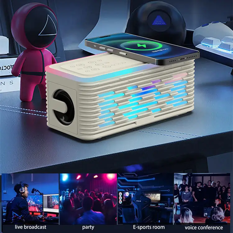 Speaker nirkabel isi daya 10W, pengeras suara Bluetooth tampilan Digital LED 3 dalam 1