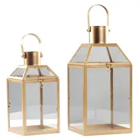 Gold Metal Glass Candle Lantern for Home Decor