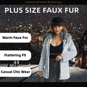 Abrigo de Invierno Corto Personalizado para Mujer, Talla Grande, Tejido, con Peluche Sintético, Estilo Modesto - Product Image 2