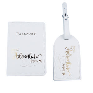 2023 לערבב 3 צבע זהב סוכל ראשי תיבות מחזיק בדרכון ומזוודות נסיעות מתנת סט PU דרכון מקרה כרטיס אשראי דרכון כיסוי - Product Image 3