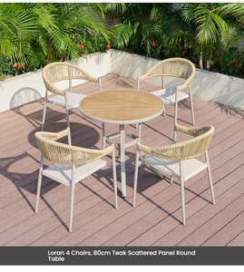 Ensemble de salle à manger de patio Loran moderne et durable pour l'extérieur, plateau de table en bois composite, cadre en aluminium, chaises en rotin, coussins en tissu, 6 pièces - Product Image 3