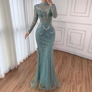 Nude/Pink/Turquoise Color 2026 Luxury <strong>Modest</strong> High Neck Beaded Mermaid Evening <strong>Dresses</strong> Gowns for Women Party <strong>Prom</strong> <strong>Dresses</strong> LA73519 - Product Image 6
