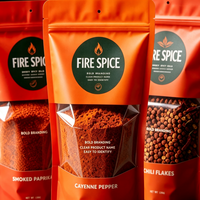 Pochette personnalisée à fermeture éclair, Doypack mat rouge-orange de qualité alimentaire pour l'emballage de condiments, d'épices séchées et d'herbes aromatiques en détail