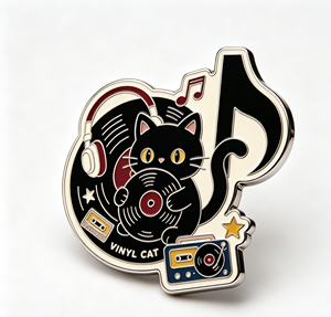 Custom Enamel Metal Pin Cat <b>Vinyl</b> Record Music Badge Embossed Logo Patch for Clothing <b>Bags</b> Shoes - Product Image 3