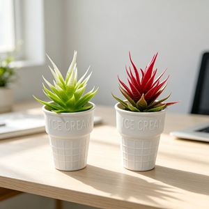 Plante artificielle d'aloe vera en pot, décoration de bol à crème glacée, verdure décorative pour la maison, le bureau, le salon, 12 pouces en plastique avec pot - Product Image 2