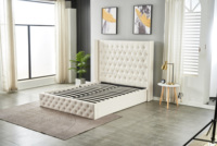 Fabrikpreis Schlafzimmer-Möbelset Luxuriöses Design Knopfgeheftetes Kingsize-Bett aus weißem Leder mit Gaslift-Stauraum für das Schlafzimmer