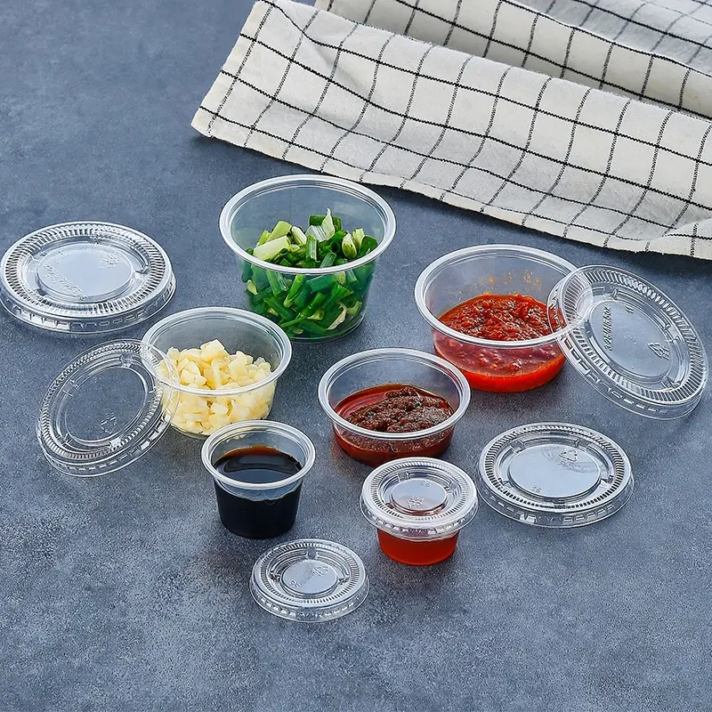 Clear 1 Oz 1.5 Oz 3Oz Wegwerp Restaurant Kleine Plastic Sauscontainers Portie Cup Met Deksels