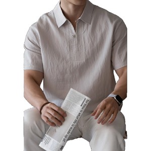 <strong>2026</strong> Summer Men's Old Money Style Solid Casual Shirt Linen Lyocell Nylon Blend Half-Placket Textured Short Sleeve Cooling <strong>Polo</strong> - Product Image 4