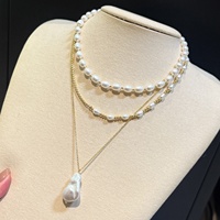 Set Kalung Mutiara Air Tawar Alami 3-in-1 Mutiara Baroque Desain Serbaguna untuk Dipakai Tunggal/Ditumpuk Satu Set Berbagai Gaya
