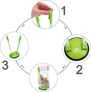 Soportes ajustables para bolsas de almacenamiento de alimentos sin necesidad de usar las manos, para bolsas de preparación, clips de plástico para congelador - Gadget de cocina ideal, al por mayor - Product Image 3