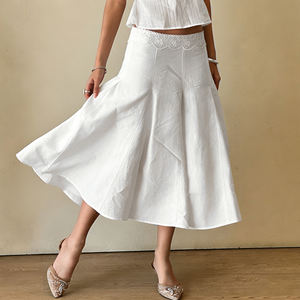 Falda Maxi de Color Sólido para Mujer, con Encaje, Elegante, Casual, con Abertura Lateral, Cintura Natural, Ecológica, para Verano - Product Image 2