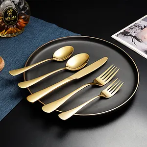 QZQ Cubiertos Golden Spoons and fork Restaurant Wedding Stainless Hotel Bulk Silverware Cutlery Gold Flatware Set
