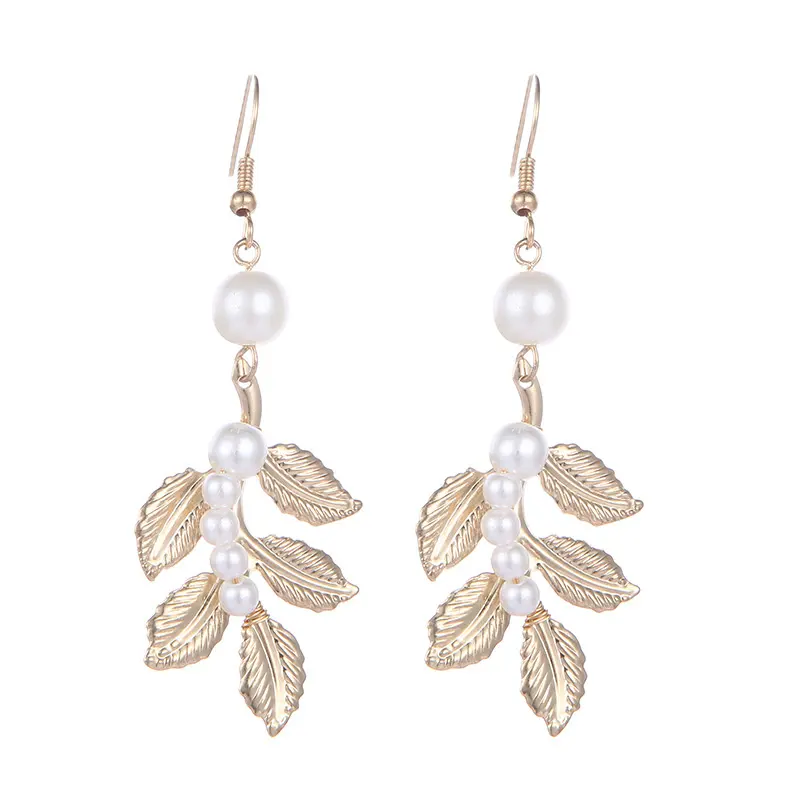 Handmade fashion pearl leaf earrings women girls bridal wedding accessories