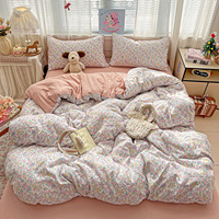 Parure de lit de luxe 4 pièces réversible à imprimé floral – Housse de couette double face 100 % polyester avec taies d'oreiller assorties pour la maison