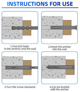 Ancres murales en plastique anti-desserrage |   Fixations robustes pour béton/brique/plaque de plâtre, diamètre 8 mm, capacité 10 lb, amovibles - Product Image 2