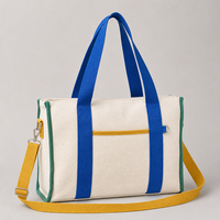 Sac fourre-tout en toile Flying Whale Color Block avec compartiment pour ordinateur portable, porte-bouteille, poches zippées, sac de travail, sac de bureau, sac d'enseignant, personnalisable
