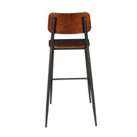 Tabouret de bar moderne du milieu du siècle, assise en contreplaqué courbé, dossier en bois, structure en métal noir thermolaqué, pour îlot de cuisine, vente en gros