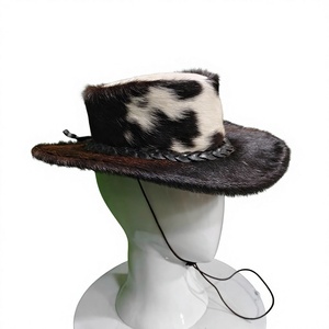 Chapeau de cowboy en fausse fourrure à imprimé vache avec décoration boutonnée, style décontracté unisexe pour l'extérieur, adulte 56-58CM - Product Image 1