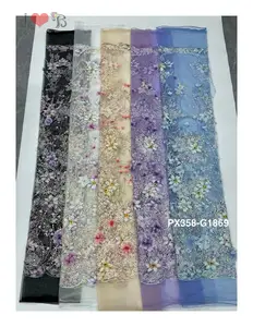 3D tay hoa trên đầy màu sắc Sequins với hạt thêu ren vải cho thời trang Ăn mặc