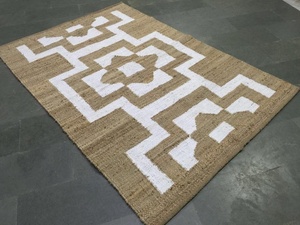 Hand Woven Jute Cotton Dhurry <b>Rugs</b>-Pet Friendly Non-Slip Reversible Geometric Design Rectangle Shape - Product Image 4